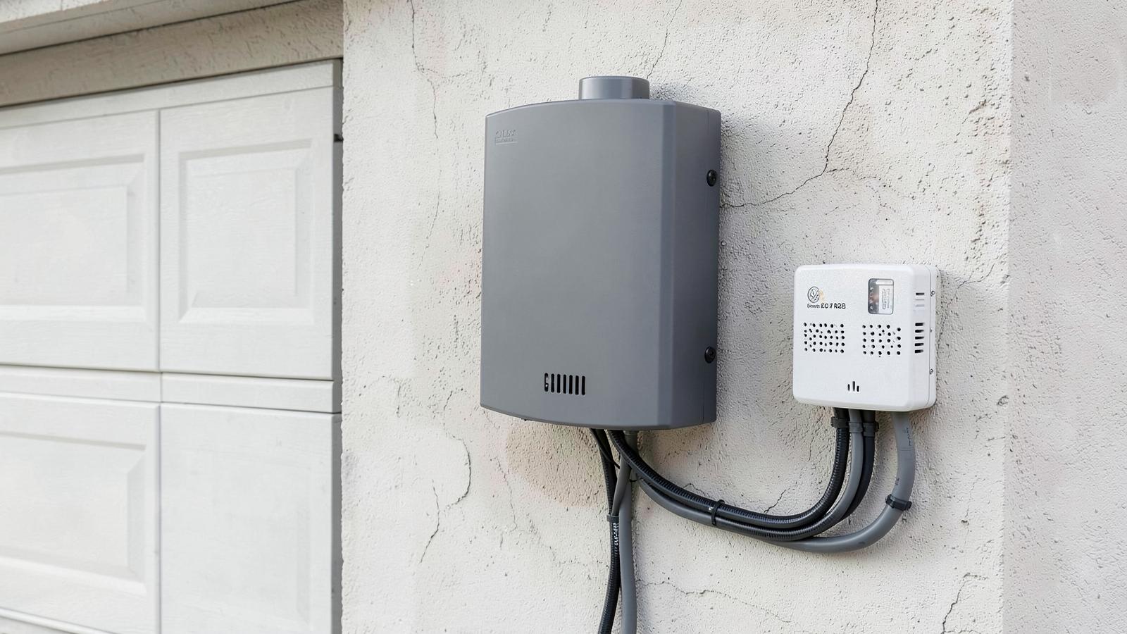 A home battery storage unit installed on a wall